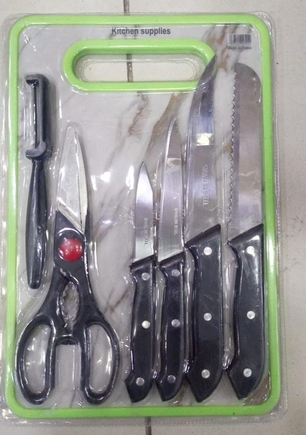 Stainless Steel Knives Set With Cutting Board (6 In 1 )