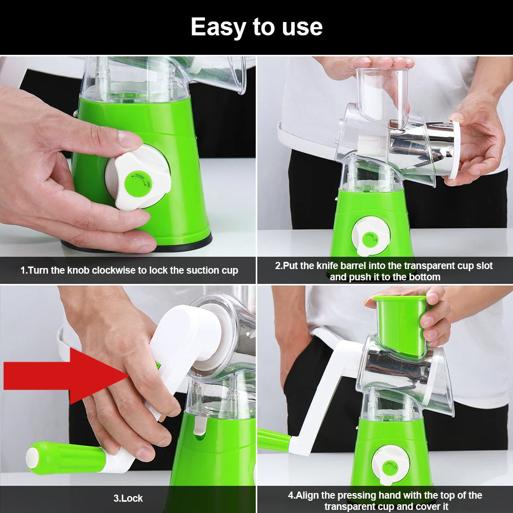 Manual Rotary Drum Grater | 4 in 1 Vegetable Slicer