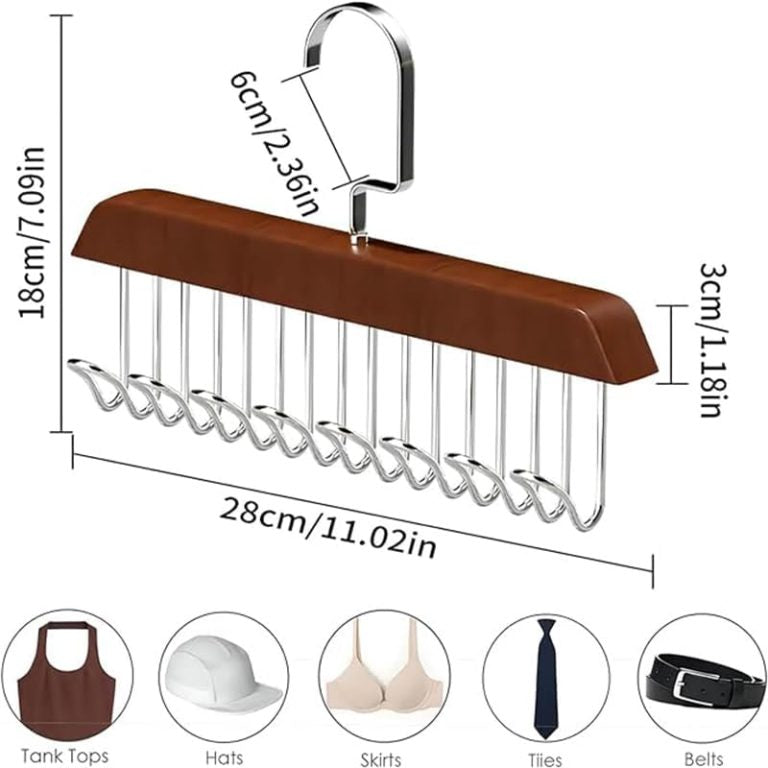 Wooden Clothes Hanger with 8 Hooks, 360° Rotating