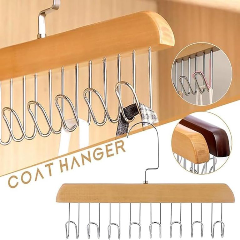 Wooden Clothes Hanger with 8 Hooks, 360° Rotating