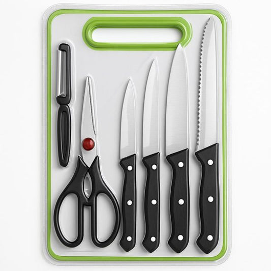 Stainless Steel Knives Set With Cutting Board (6 In 1 )
