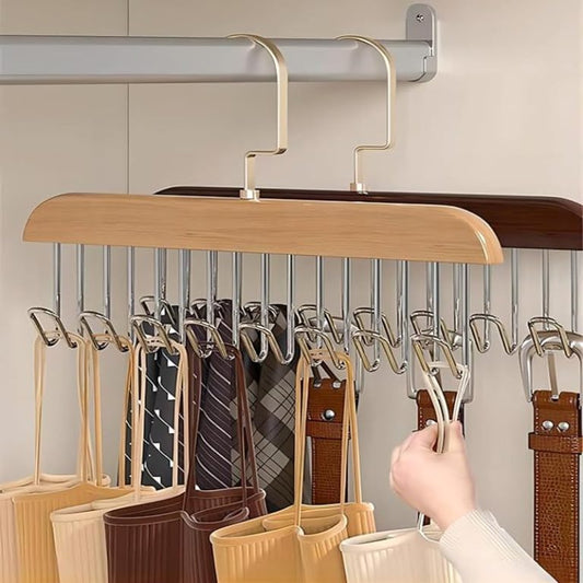 Wooden Clothes Hanger with 8 Hooks, 360° Rotating
