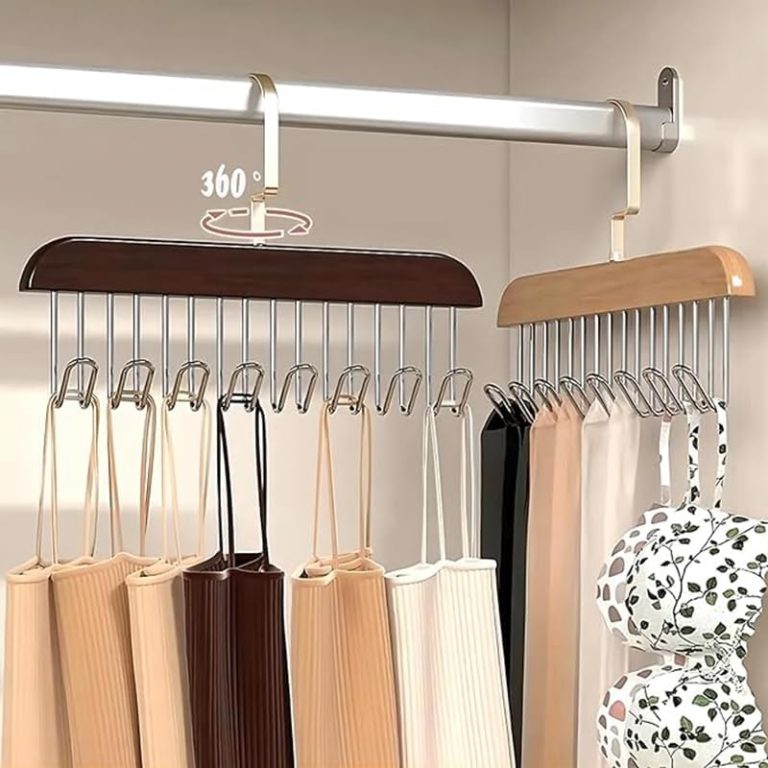Wooden Clothes Hanger with 8 Hooks, 360° Rotating