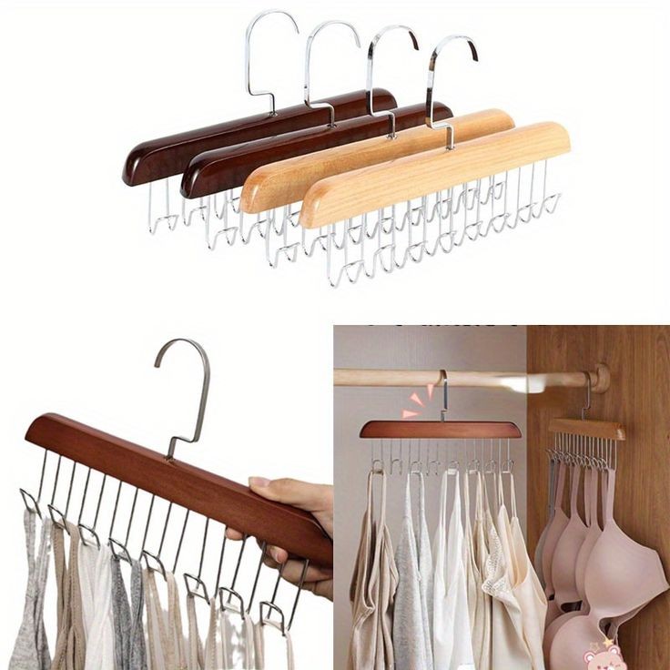 Wooden Clothes Hanger with 8 Hooks, 360° Rotating