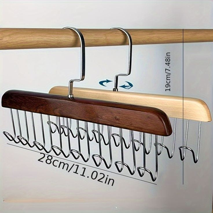 Wooden Clothes Hanger with 8 Hooks, 360° Rotating