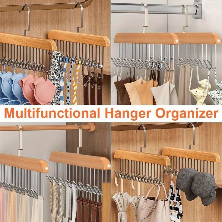 Wooden Clothes Hanger with 8 Hooks, 360° Rotating