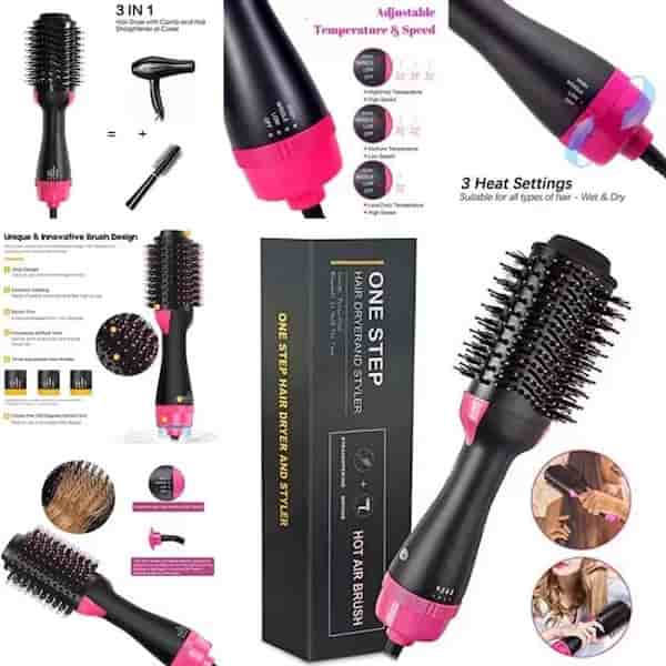 Hot Air Brush Comb For Drying, Straightening & Curling (3 In 1)